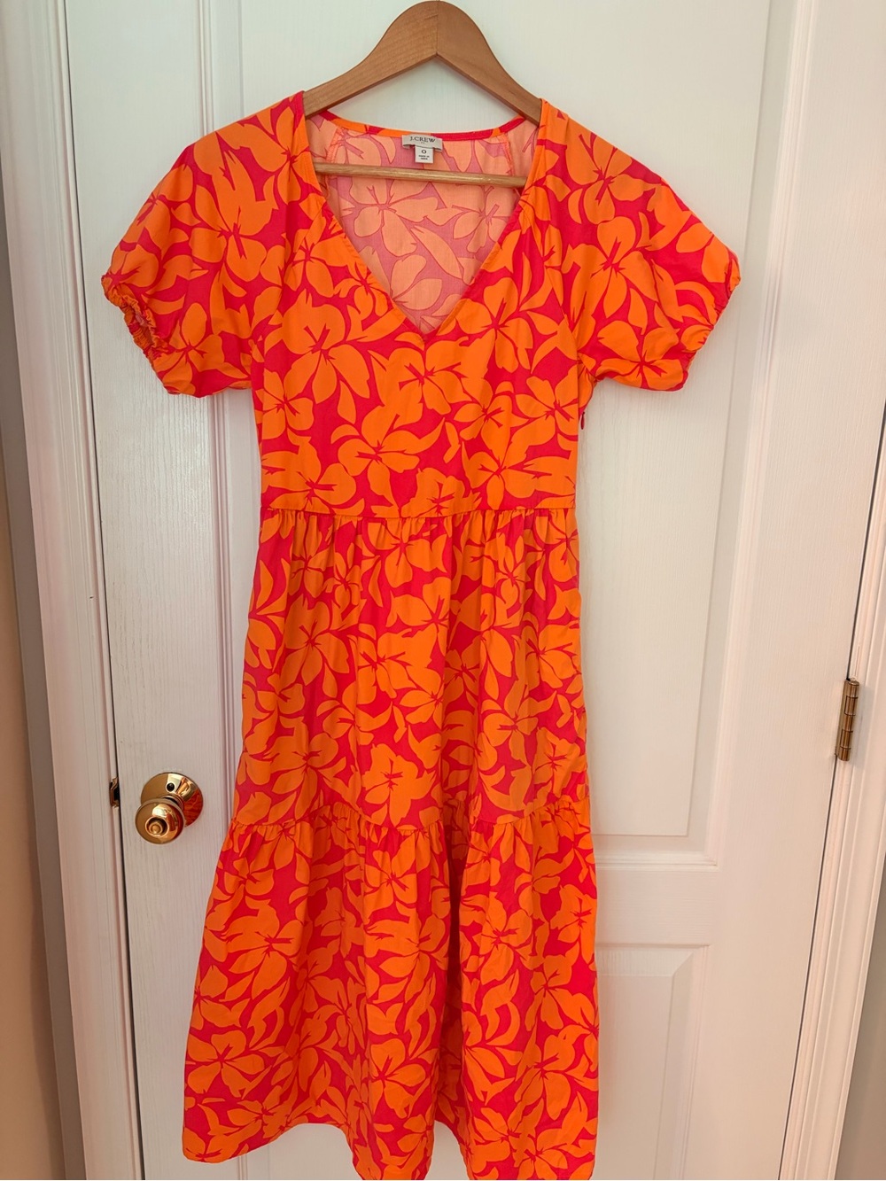 J. Crew Orange & Pink Floral V-Neck Midi Dress